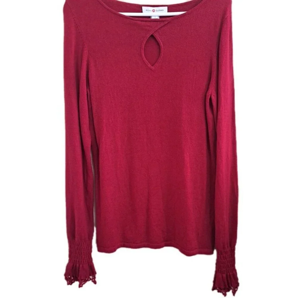 Real Clothes Saks 5th Avenue S Red Long Sleeve Keyhole Cashmere Silk Blend